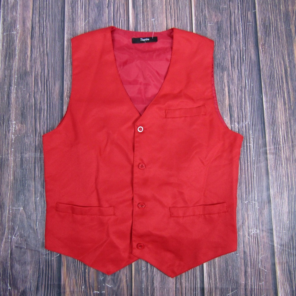 Toptie Vest Mens Small Red‎ 3 Button Formal Waistcoat Adjustable Back Polyester
